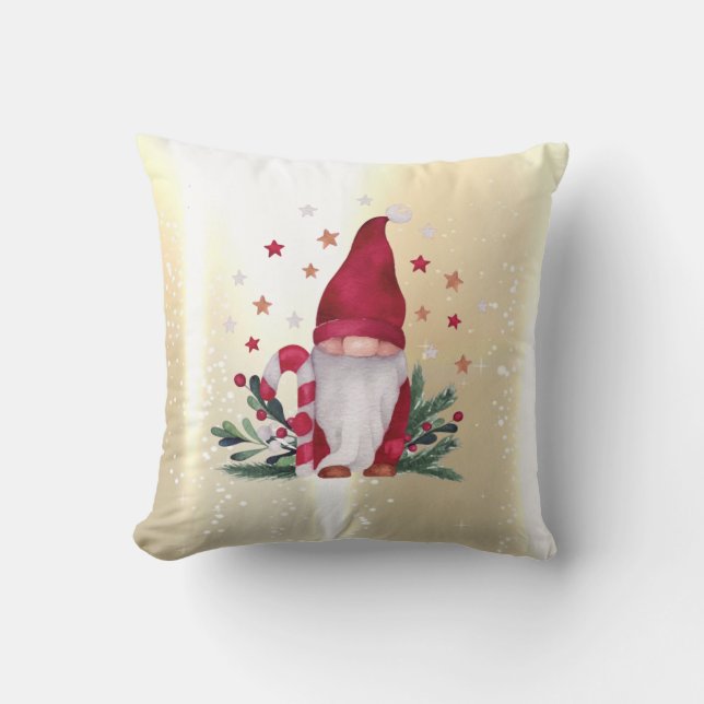 Elegant Shiny,Faux Gold Cute Gnome Throw Pillow (Front)