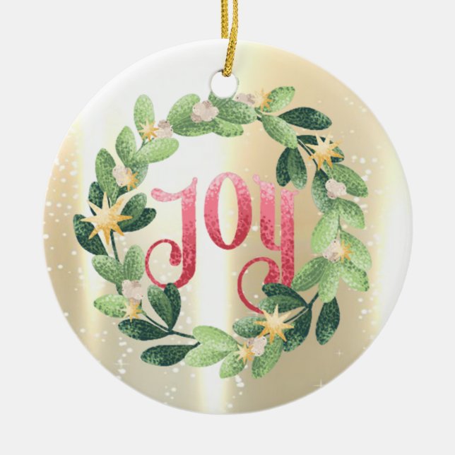 Elegant Shiny,Faux Gold,Wreath Joy Ceramic Ornament (Front)