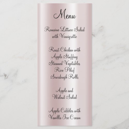 Elegant Shiny Faux Pale Blush Pink Foil Menu