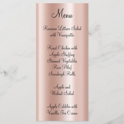 Elegant Shiny Faux Pale Rose Gold Foil Menu