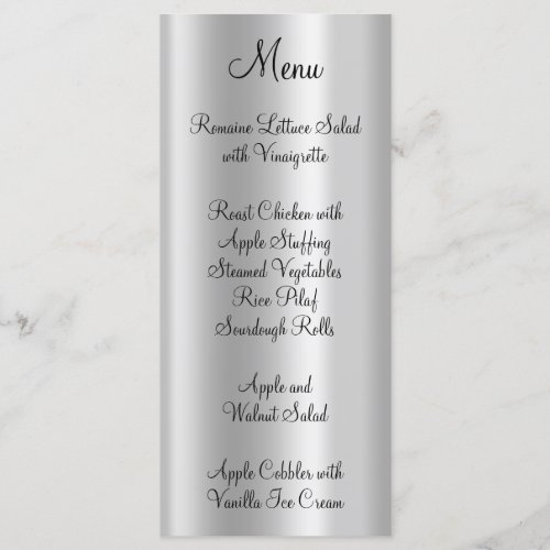 Elegant Shiny Faux Pale Silver Foil Menu