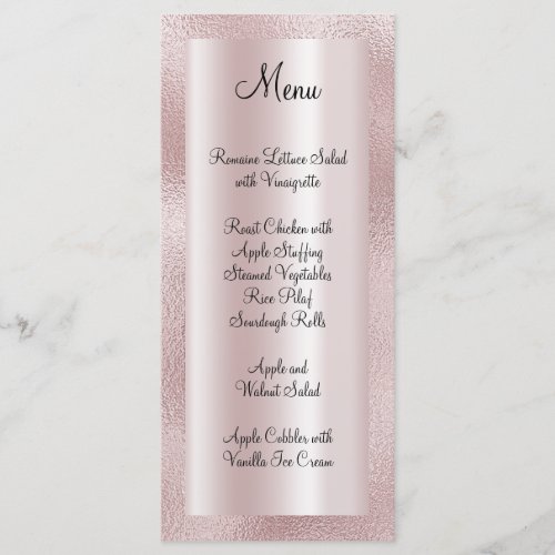 Elegant Shiny Faux Pastel Blush Pink Foil Menu