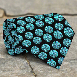 Elegant Shiny Glitter Turquoise Diamond Pattern Neck Tie