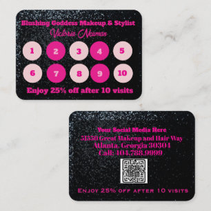 Elegant Shiny Glittery Black & Pink Business Loyalty Card
