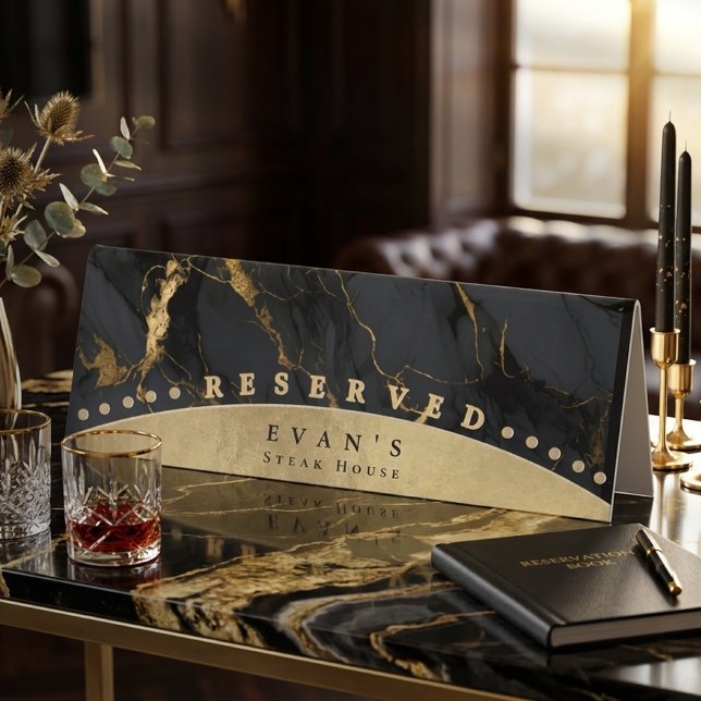 Elegant Shiny Gold Black Marble Agate Reserved Table Tent (Elegant Shiny Gold Black Marble Agate Reserved Table Tent)