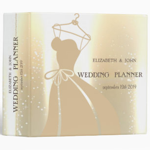 Elegant Shiny Gold Bride Dress Wedding 3 Ring Binder
