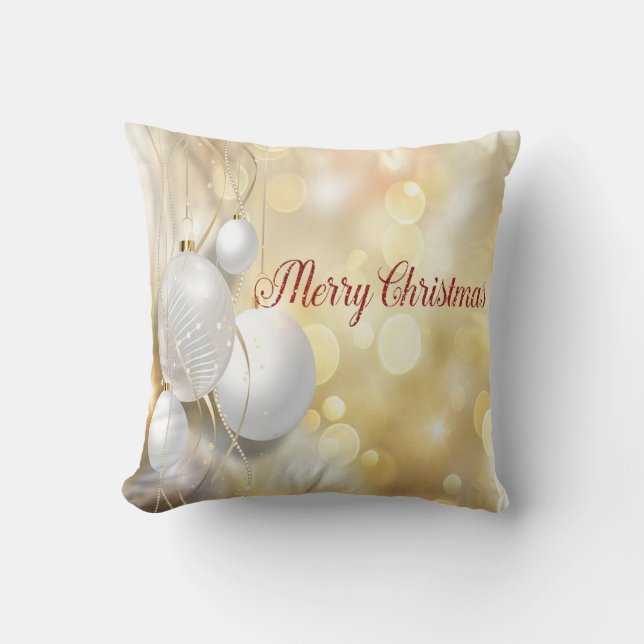 Elegant Shiny Gold Christmas Ornaments Throw Pillow (Front)