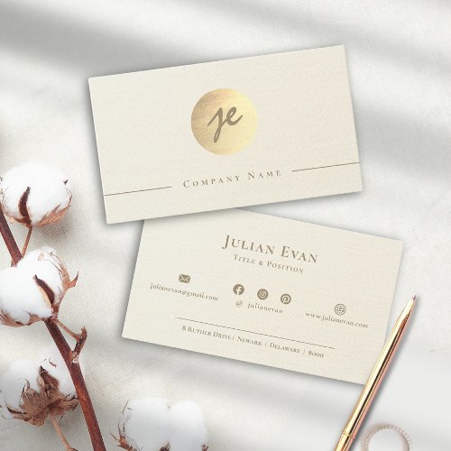 Elegant Shiny Gold Creamy White Script Monogram Business Card