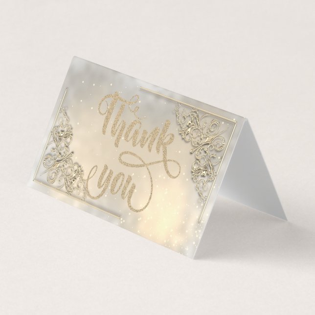 Elegant Shiny  Gold Glittery Thank You Card (Front)