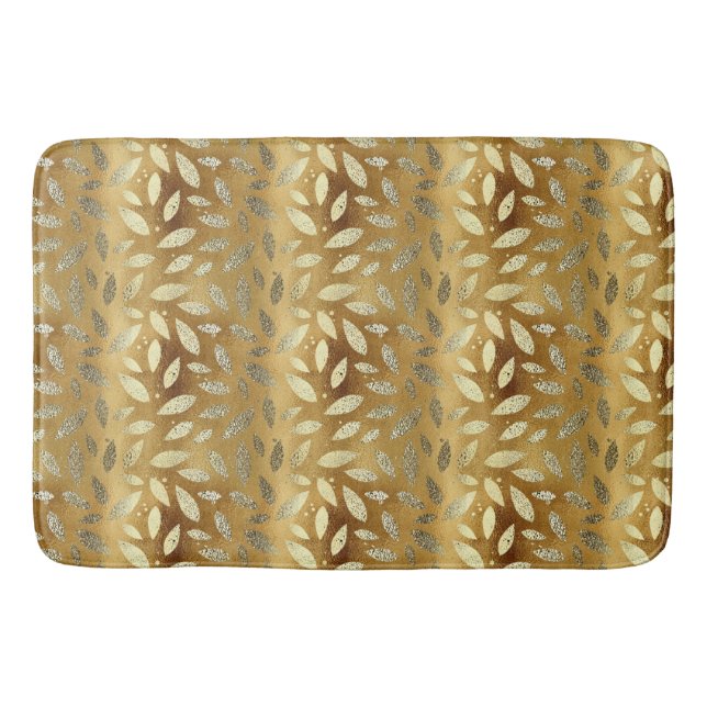 Elegant Shiny Gold Leaves Bath Mat (Front)