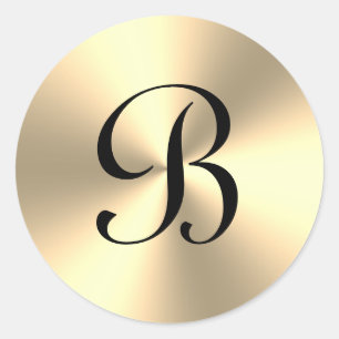 Elegant shiny gold metallic custom monogram classic round sticker