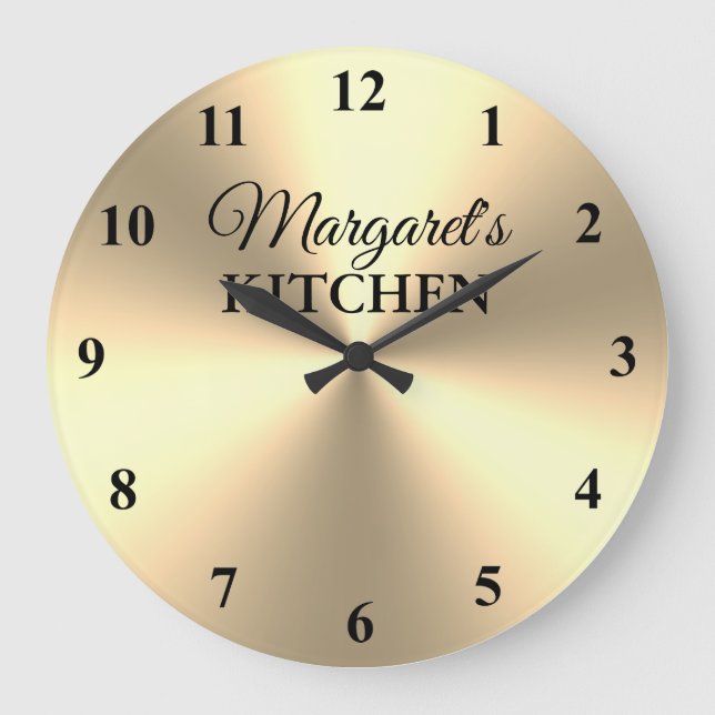 Elegant shiny gold metallic kitchen wall clock (Front)