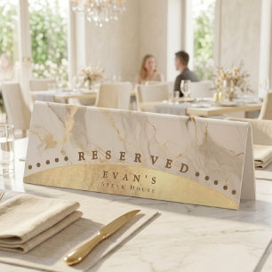 Elegant Shiny Gold White Marble Agate Reserved Table Tent