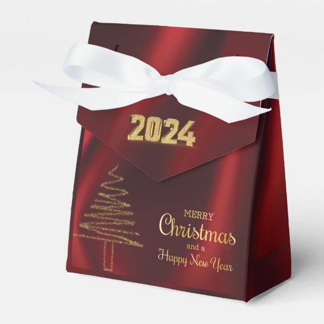  Elegant Shiny Golden Christmas tree Favor Boxes (Front Side)