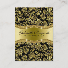 Elegant Shiny Metallic Gold &amp; Black Floral Damasks Business Card