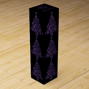 Elegant Shiny Metallic Purple Black Christmas Tree Wine Box