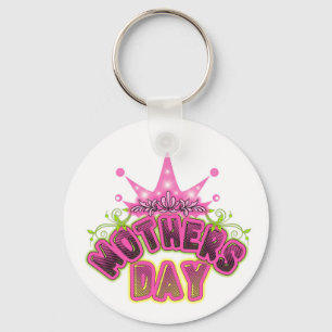 Elegant Shiny Pink Queen Crown Happy mothers day Keychain