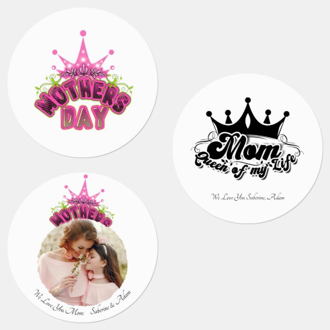Elegant Shiny Pink Queen Crown Happy mothers day  Labels (Group)