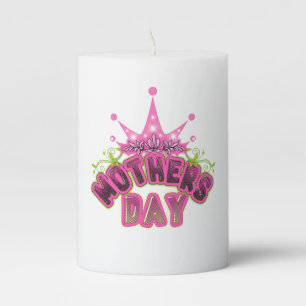 Elegant Shiny Pink Queen Crown Happy mothers day Pillar Candle