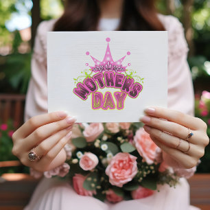 Elegant Shiny Pink Queen Crown Happy mothers day Postcard