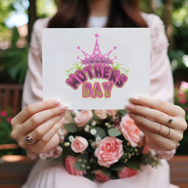 Elegant Shiny Pink Queen Crown Happy mothers day Postcard (Creator Uploaded)