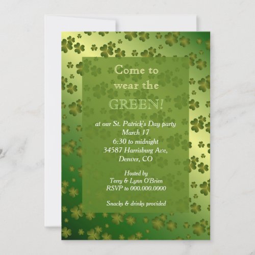 Elegant Shiny Shamrock St Patricks Day Party Invitation