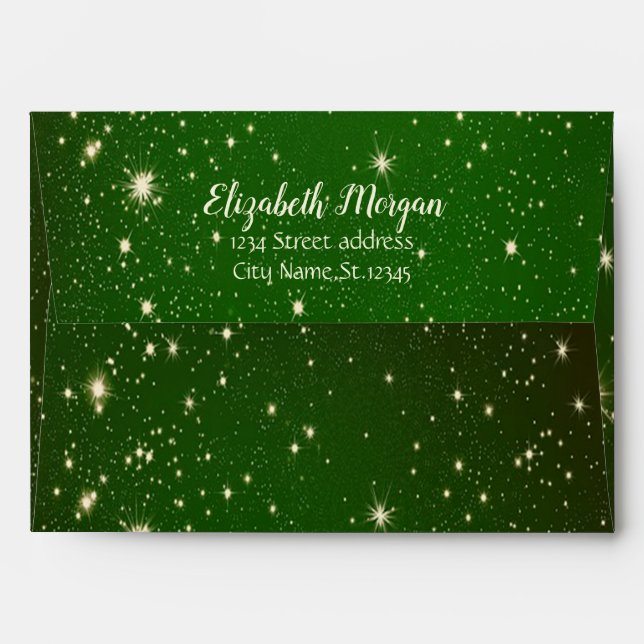 Elegant Shiny Stars Green Envelope (Back (Top Flap))