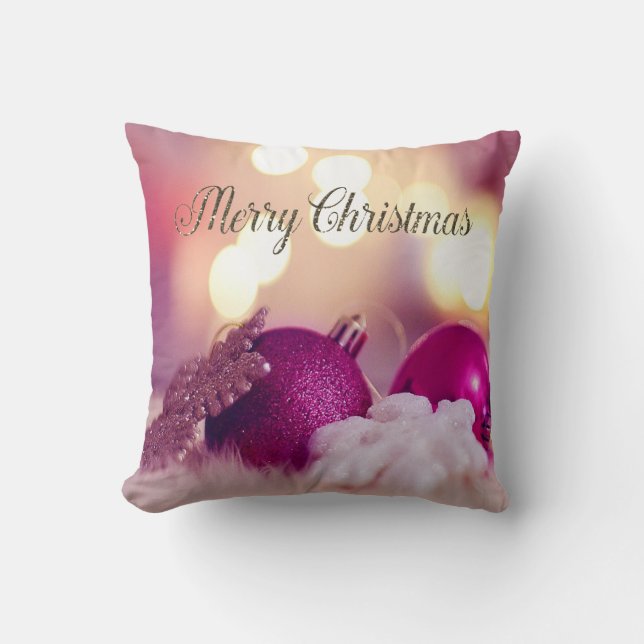 Elegant Shiny Violet Christmas Ornaments Throw Pillow (Front)
