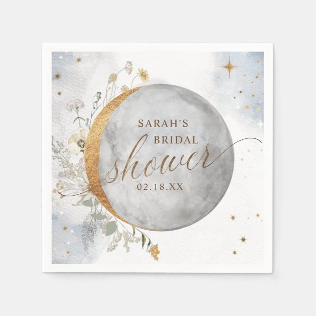 Elegant Shower Celestial Moon and Stars Napkins (Front)