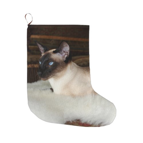 Elegant Siamese Cat Large Christmas Stocking