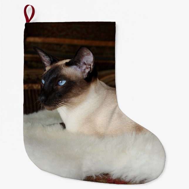 Elegant Siamese Cat Large Christmas Stocking (Front)