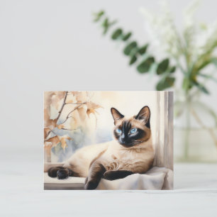 Elegant Siamese Cat Watercolor Postcard