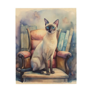 Elegant Siamese Cat with Antique Charm – Vintage W Wood Wall Art
