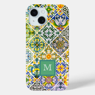 Elegant Sicilian Mediterranean green tiles iPhone 15 Case