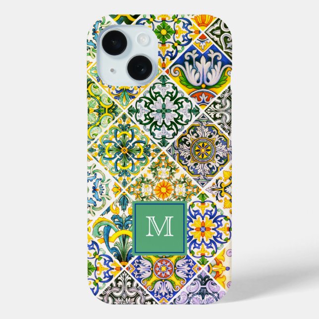 Elegant Sicilian Mediterranean green tiles Case-Mate iPhone Case (Back)