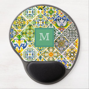 Elegant Sicilian Mediterranean green tiles Gel Mouse Pad