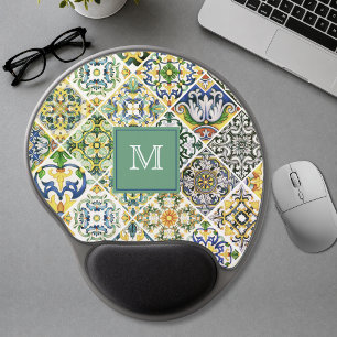 Elegant Sicilian Mediterranean green tiles Gel Mouse Pad