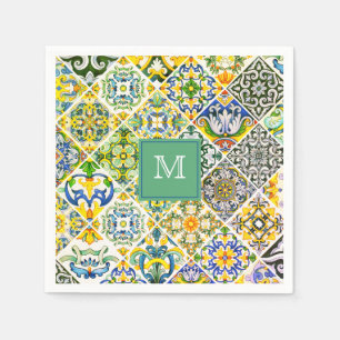 Elegant Sicilian Mediterranean green tiles Napkins