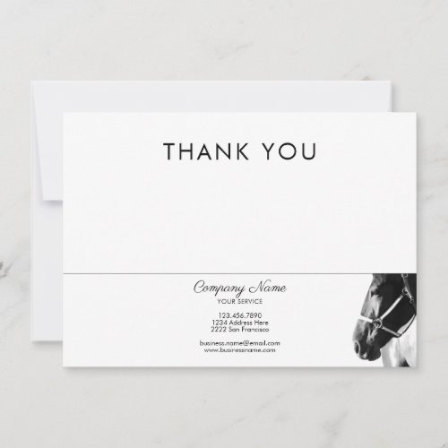 Elegant Side Horse Head BW Thank You Business Note Card