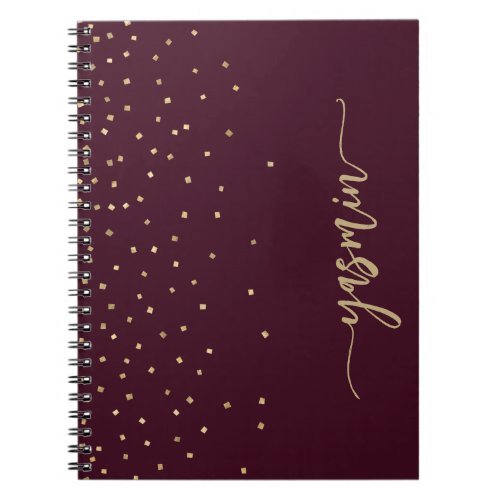 Elegant Signature Burgundy Gold Square Confetti Notebook