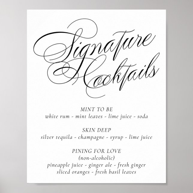 Elegant Signature Cocktail Drink Black Calligraphy Poster (Front)
