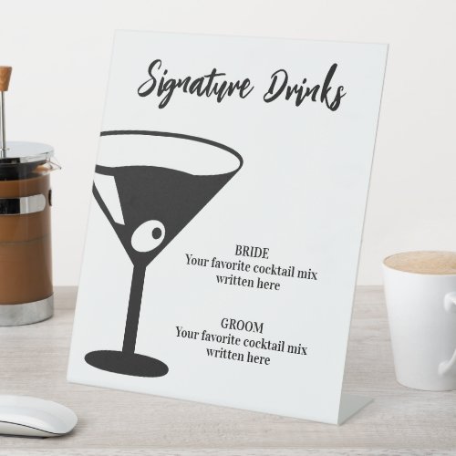 Elegant signature cocktail drinks wedding pedestal sign