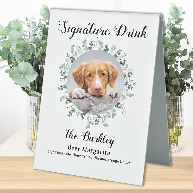 Elegant Signature Drink Pet Wedding Dog 2 Photo Table Tent (Creator Uploaded)