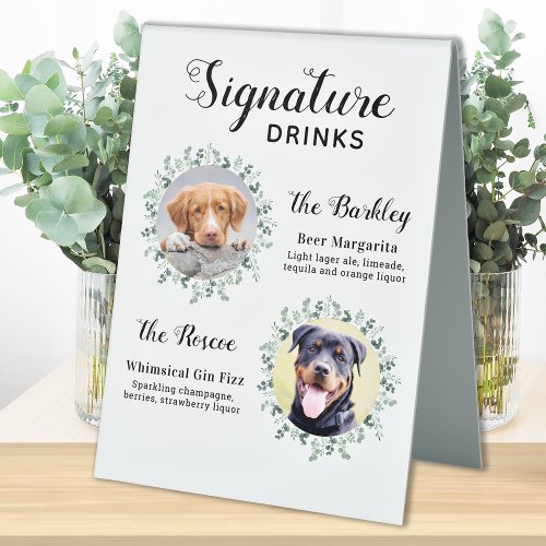 Elegant Signature Drinks Pet Wedding Dog 2 Photo Table Tent Sign