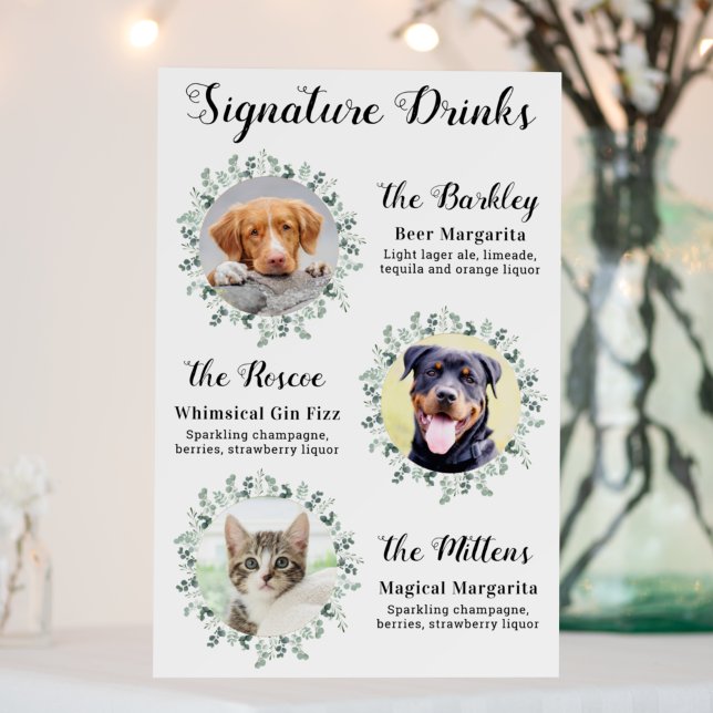 Elegant Signature Drinks Pet Wedding Dog 3 Photo Foam Board (Creator Uploaded)