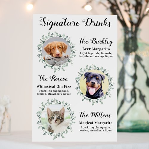 Elegant Signature Drinks Pet Wedding Dog 3 Photo Foam Board