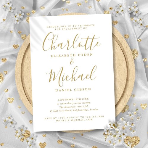 Elegant Signature Gold Script Engagement Party  Invitation