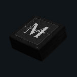 Elegant Signature Grey Modern Monogram Black Gift Box<br><div class="desc">Create your own girly personalized name and monogrammed keepsake jewelry or gift box for her first year away at college. Her first name features a signature style calligraphy. Customize the grey color of the modern minimalist monogram. Black white and grey contemporary monogram design. Make your own keepsake gift for your...</div>