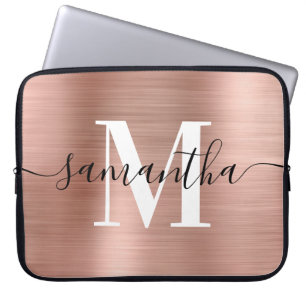 Elegant Signature Modern Monogram Rose Gold Foil Laptop Sleeve