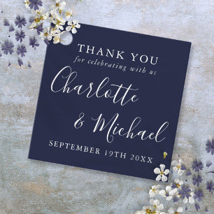Elegant Signature Navy Blue Wedding Thank You Favor Tags
